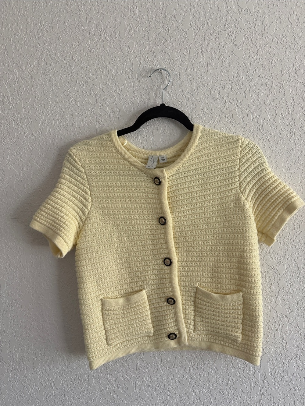 Joie Pale Yellow Short-Sleeve Knit Cardigan